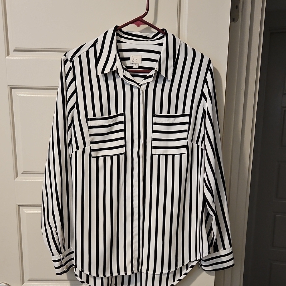 A New Day Black and White Striped Shirt